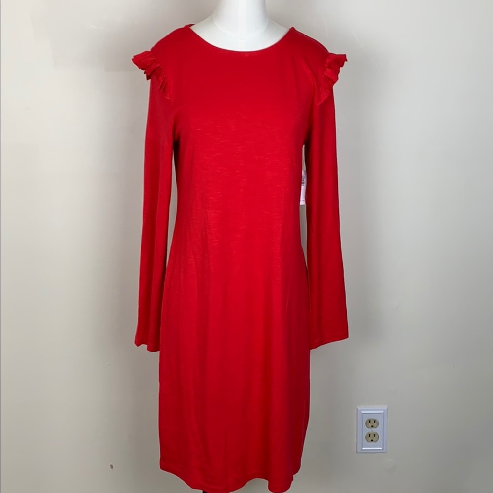 OLD NAVY Red [ TALL ] Ruffle Midi Long Sleeve Dress MEDIUM